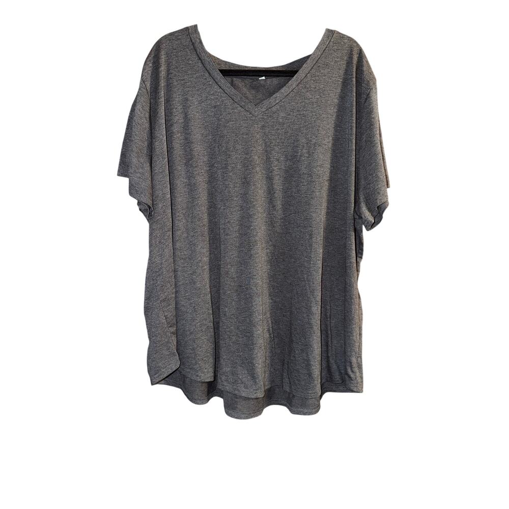Women's Plus Size Dark Gray Stretchy V-Neck Short Sleeve T-Shirt Size 5XL 5X